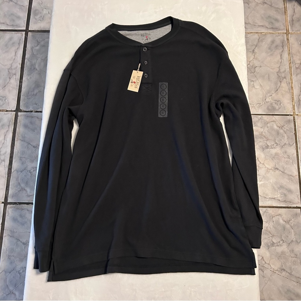 RedHead Men's Black Long Sleeve Henley Shirt